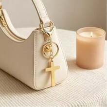 Hot-Selling Minimalist Double-Sided Cross Keychain Pendant, Creative Personalized Bag Charm Key Holder - Gold - View 4