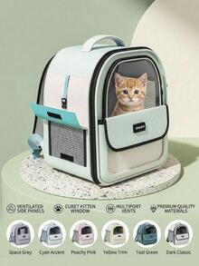 Transparent Window Cat Backpack Pet Carrier, Multi-Ventilation Mesh Pet Travel Backpack, Portable Foldable Kitten And Small Dog Pet Backpack, Outdoor Camping Hiking Pet Shoulder Bag, Breathable Mesh Pet Backpack, Transparent Window Cat Travel Backpack, Multi-Port Ventilation Design Pet Carrier Bag, Lightweight Shoulder Backpack Suitable For Small Cats And Dogs Daily Outdoor Use - Multicolor - View 6