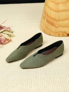 Women's Square Toe Flat Loafers, Low Vamp, 2026 Spring/Summer New Style, Driving Loafers, Outdoor Wear, Office Work Shoes, Casual Soft Sole, British Style, Plus Size Women's Shoes 41-43 - Olive Green - View 2