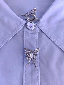1 buah / 2 buah Sarung Kancing Kupu-kupu Elegan, Sarung Kancing Kemeja Tanpa Jahit, Kancing Dekoratif, Sarung Manset Kristal Modis - Perak - View 4