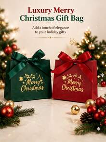 18pcs Christmas Print Gift Bags With Bow Decoration, Holiday Party Gift Packaging - View 4