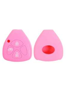 1pc Pink Silicone Car Key Cover Anti-Drop Compatible With Toyota Corolla - A - View 4