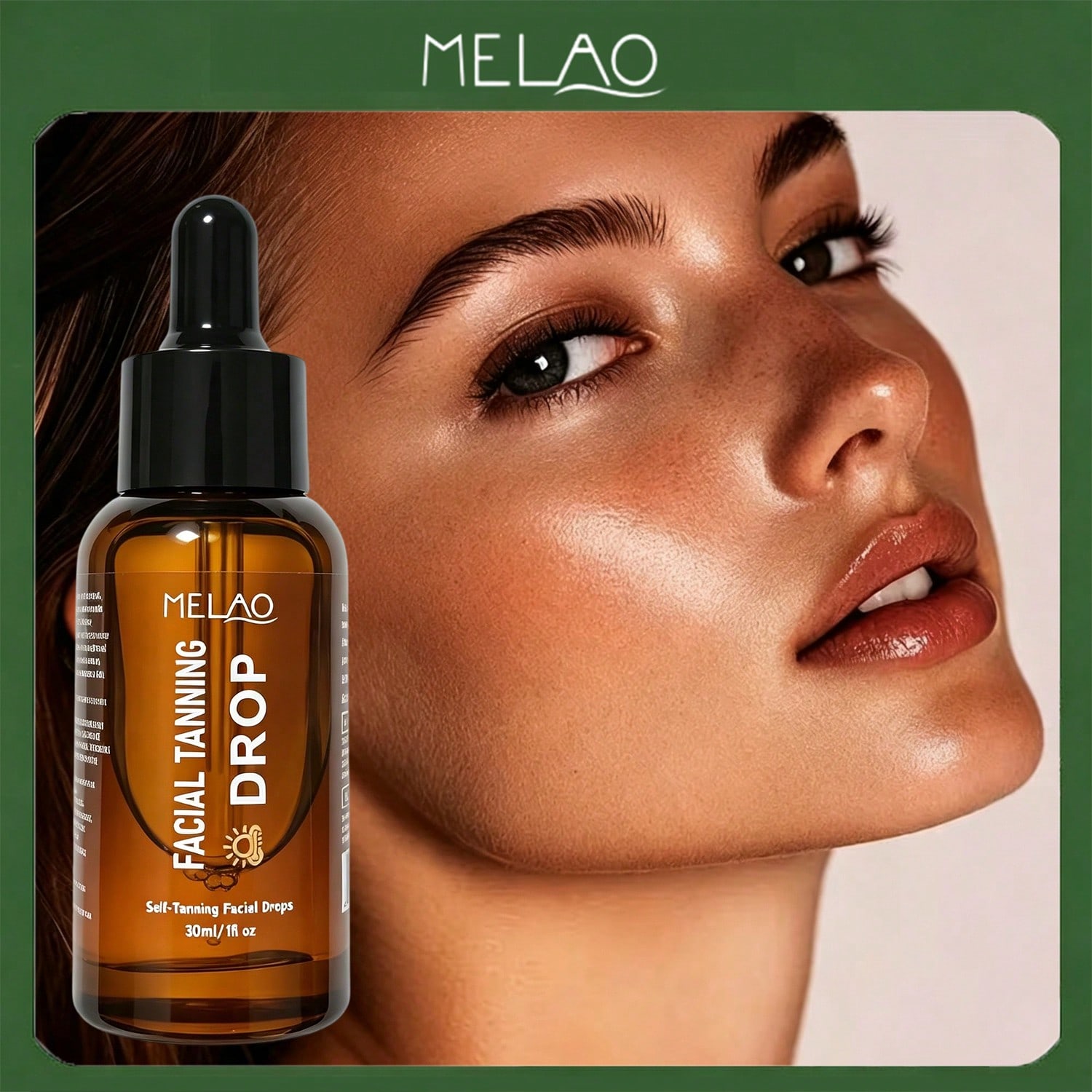 MELAO Face Tanning Drops 30ml/1fl Oz, zelfbruinende gezichtsdruppels, hydraterend gezichtsbruiningsserum, creëert een natuurlijke gouden bruine huidgloed