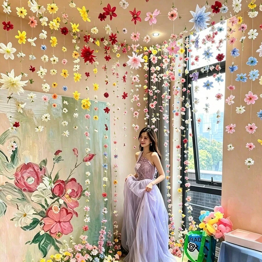 40件/組懸掛花卉花環DIY天花板花卉裝飾套件 DIY花卉窗簾材料 人造花吊飾裝飾 漂浮花牆掛飾 攝影背景設計 適用於婚禮、生日、房間裝飾、禮物、畢業典禮 - 彩色 - 查看 1
