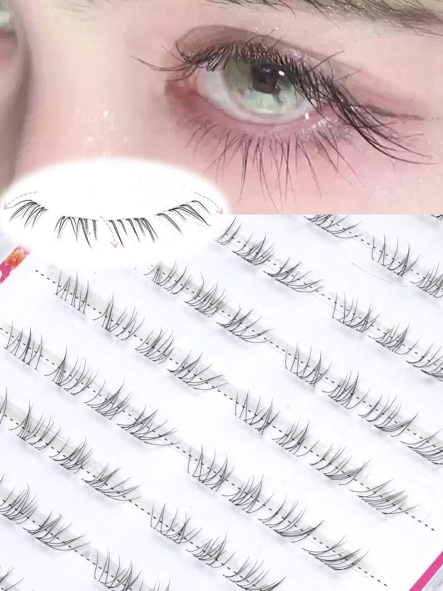 80pcs Natural Lightweight Segmented Lower Eyelashes, Suitable For Daily Makeup, Easy To Wear, Soft And Convenient, Applicable For Various Occasions, False Lower Eyelashes - C - View 1
