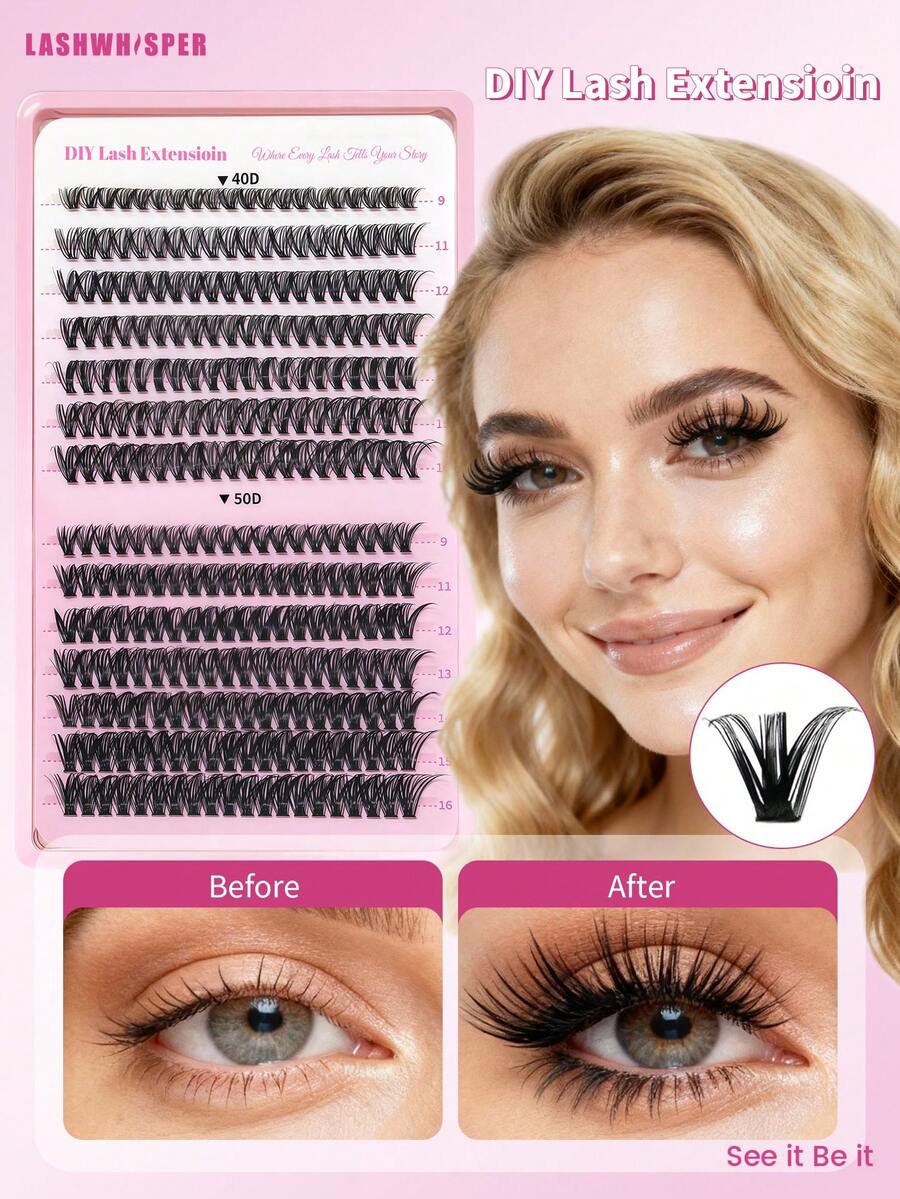 DIY Lash Kit 40D‑50D Mixed Cluster Lashes With Application Tools For Daily Party - D - View 1