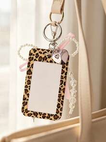 Exquisite Polka Dot ID Card Holder With Leopard Print Elements, Hanging Card Sleeve With Heart And Bow Pendant, Keychain, Delicate Girl Accessory, Work Badge Protector; No RFID Function, With Detachable Key Ring And Detachable Lanyard/Pendant - With ID Window And Card Slot, Suitable For ID Card, Student Card, Meal Card, Work Pass And Metro Access Card, Back To School Essential, Ideal Gift For Girls - Multicolor - View 8