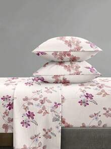 4-Piece Plant Floral Leaf Pattern Bedding Set, Easy Care Soft Bedding Set (1 Flat Sheet + 1 Fitted Sheet + 2 Pillowcases), Knitted Bed Sheet Set Suitable For King/Queen/Full/Twin Size, Fits 11.8 Inch Deep Mattress, Soft Breathable Wrinkle-Resistant - Multicolor - View 1