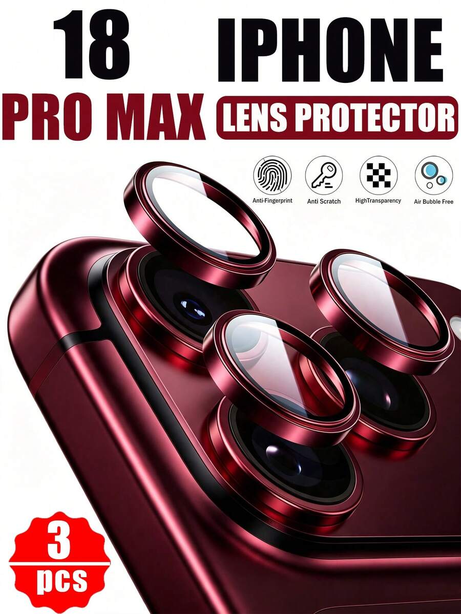3 Packs - Burgundy Camera Lens Screen Protector For IPhone 18 Pro Max/18 Pro, [1:1 Invisible Fit] 9H Aviation Grade Tempered Glass, Ultra HD, Independent Metal Ring, 2026 New Model - Burgundy - View 1