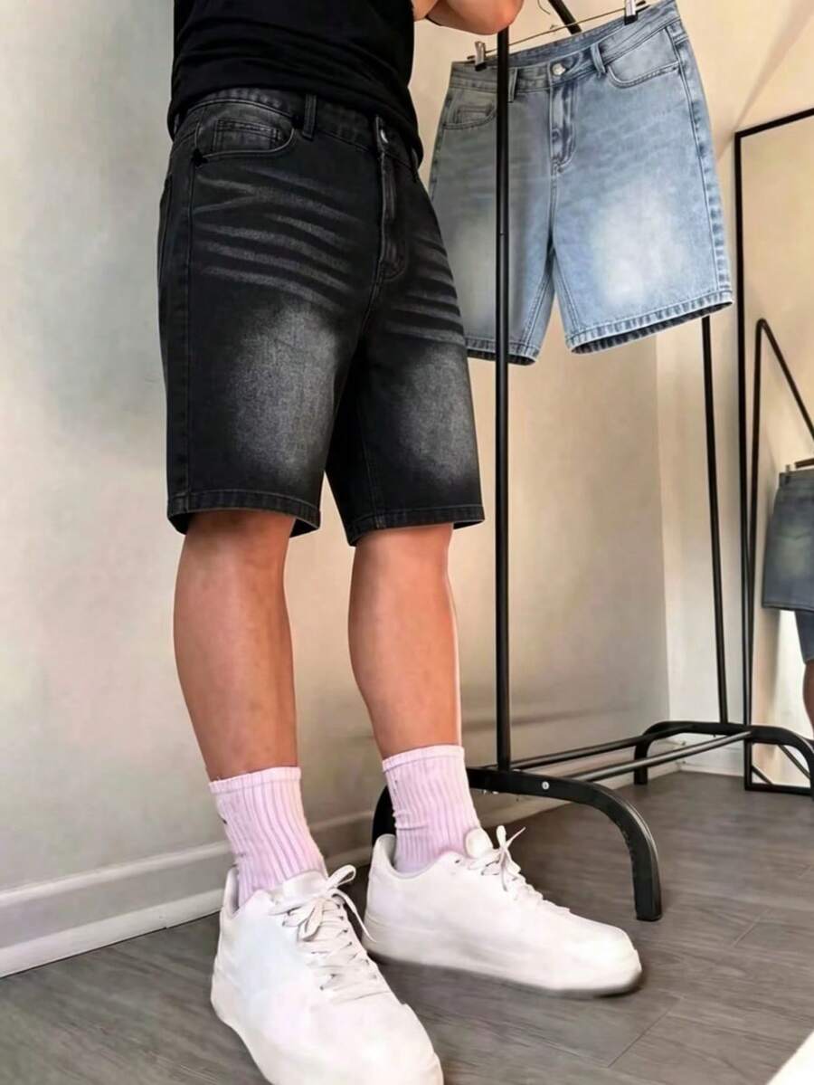 Quần short denim Bermuda dáng rộng thoải mái phong cách Y2K cho bé trai tuổi teen, đa năng, có túi