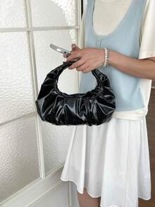 2026 Autumn Fashion New Glossy Pleated Handbag Women's Fashion Cloud Bag Niche Design European And American Style - Black - View 10
