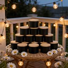 Kit DIY para Fazer Velas de 4oz, 6 Potes de Vela Vazios Pretos com Tampas de Grão de Madeira, Inclui 8 Suportes de Pavio, 11 Pavios e 20 Adesivos, Materiais Artesanais para Velas Perfumadas Feitas à Mão - A - Visão 1