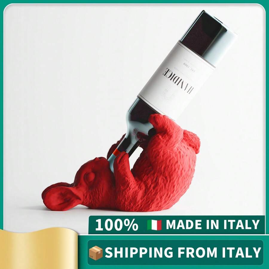 ORIZZONTE Decorative Rabbit Bottle Holder In Funny Style - Wine Holder, Ironic Design For Kitchen, Table, Bar Or Original Gift For Wine Lovers, 27 * 11.9 * 16.3 Cm, 100% Made In Italy - Red - View 1