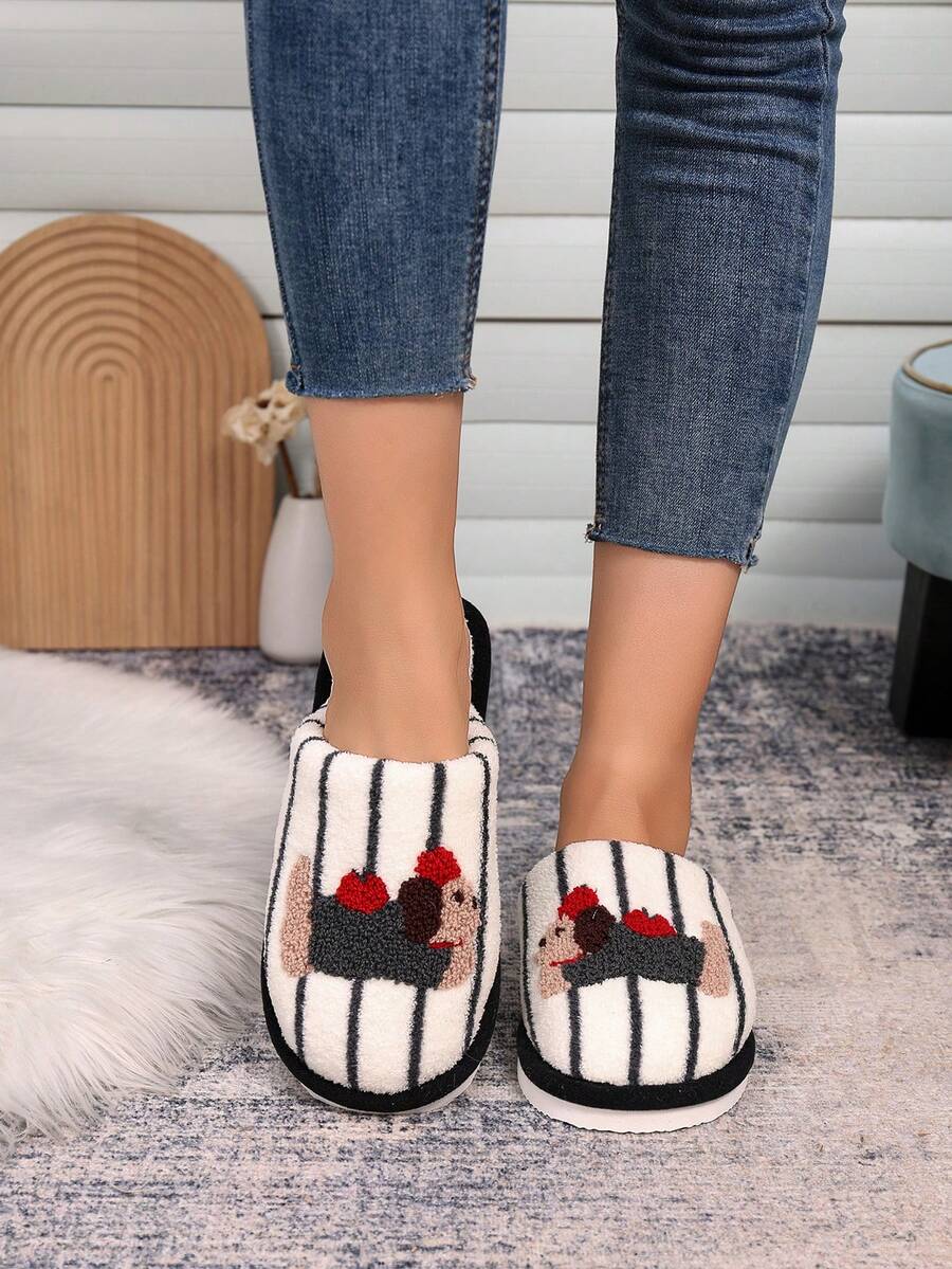 Spring/Summer New Women's Fashion Striped Puppy Open Toe All-Season Slippers, Lightweight Plus Size Unisex Home Slippers, Vacation Slippers - Upgraded Black - View 1