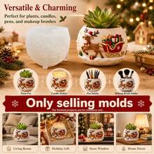 Christmas Reindeer Sleigh Pulling Gift Embossed Succulent Planter Mold, Christmas Theme Reindeer Mold, Compatible With Resin, Plaster, Cement, Concrete, Clay, DIY Handmade Embossed Decor, Home Christmas Gift - A - View 5