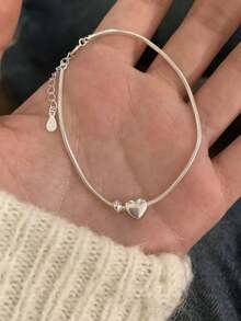 1pc Cute Silver Heart Pendant Bracelet, Perfect Choice For Daily Fashion Wear, Suitable For Everyday Life And Holiday Gifts - A - View 3