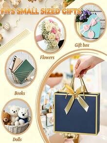 Gift Set For Her/Him 1pc/2pcs, Includes Gold Ribbon, Tissue Paper And Blue Gift Bag, Blue Gift Bag With Gold Trim And Handle, Paper Gift Bag, Shopping Bag, Gift Bag With Bow Ribbon, Suitable For Wedding, Birthday, Valentine's Day, Christmas - Multiple Styles - View 6