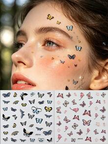 2pcs 3D Embossed Watercolor Butterfly Face Stickers, Waterproof Butterfly Face Decor Stickers; Suitable For Music Festivals, EDM Parties, Cosplay, Wedding Bridal Makeup - Multicolor - View 13