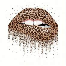1/2/3pcs Leopard Print Lips Glitter Drip Effect Heat Transfer Iron-On Patch, Cool Leopard Red Lips Personalized Iron-On Sticker, DIY Decoration For T-Shirt, Hoodie, Pillow, Fabric Bag - Multicolor - View 1