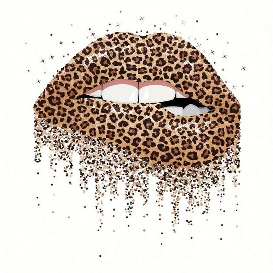 1/2/3pcs Leopard Print Lips Glitter Drip Effect Heat Transfer Iron-On Patch, Cool Leopard Red Lips Personalized Iron-On Sticker, DIY Decoration For T-Shirt, Hoodie, Pillow, Fabric Bag - Multicolor - View 1