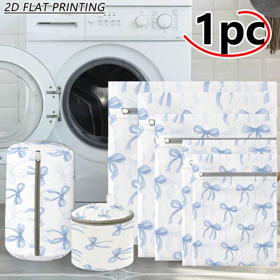 1PC Zipper Mesh Laundry Bag Polka Dot Bowknot Graphic Reusable Delicate Garment Washing Protection For Socks Underwear Pants Sweaters Shirts Blouses Lingerie Bra Hosiery Fine Fabric Care Machine Wash Storage Organization - View 1