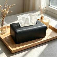 Hemdekoration svart läder med träådring, servettbox med rundad repbeständig design, mångsidig för entré, soffbord och sovrum, lyxig livsstilsestetik, nödvändig hemtillbehör - Multifärgad - Visa 5