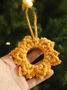 1pc Christmas Yellow Woven Snowflake Hanging Ornament Boho Circular Floral Star Design With Fringe Edges Festive Tree Pendant For Christmas Tree Mantel Window Wall Holiday Party Seasonal Home Decor - Style 3 - View 11