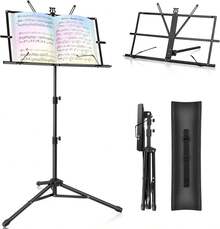 Foldable, Stable 2-In-1 Music Stand, Extendable And Height-Adjustable (Up To 136.5 Cm), Tiltable By 180 Degrees, Suitable For Playing While Standing And Sitting, Including Carrying Bag, Ideal For Concerts And Rehearsals - Black - View 8