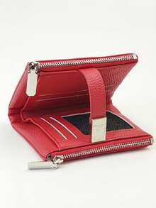 Women's Short PU Soft Animal Print Fashion Patchwork Exquisite Snap Closure Large Capacity Multi-Card Slot Multi-Function Card Holder Document Organizer, Young Zipper Coin Purse Compact Lightweight Portable Suitable For Holiday Gift - Red - View 5