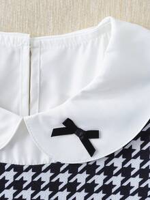Autumn/Winter Girls Casual Cute Versatile Simple Elegant Fashion 3D Bow Petal Long Sleeve Colorblock Dress - Black and White - View 4