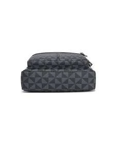 Geometric Letter Pattern Men's Crossbody Bag, Patchwork Multi-Zipper Top Handle Adjustable Shoulder Strap Business Casual Vertical Messenger Bag - Multicolor - View 4