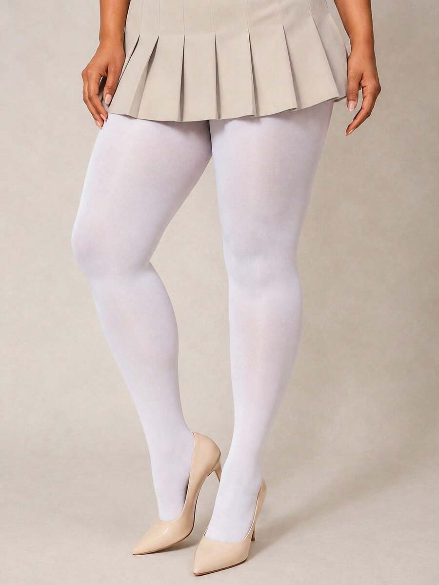 1 Pair Plus Size Shiny Black Leggings – Wet Look Glossy Fit. High Shine Tights For Nightclubs, Parties & Edgy Everyday Style. - White - View 1