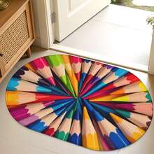 1pc Oval Flannel Doormat, Soft Comfortable Absorbent Non-Slip Machine Washable With Backing, Suitable For Entrance, Living Room, Bedroom, Kitchen, Bathroom, Laundry Room, Yard, Holiday Decoration, Multi-Functional Home Floor Mat, Entryway Rug, Kitchen Bathroom Carpet - Multicolor - View 4