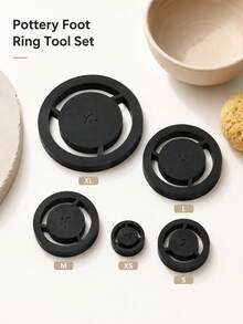 陶瓷足環壓模工具組，5種尺寸 XS/S/M/L/XL 黏土底座模具，可重複使用陶藝底部成型工具，可製作均勻一致的陶瓷足，手工壓製陶瓷足造型工具，適用於碗、馬克杯、盤子手工藝，輕量陶藝製作配件 - 彩色 - 查看 2