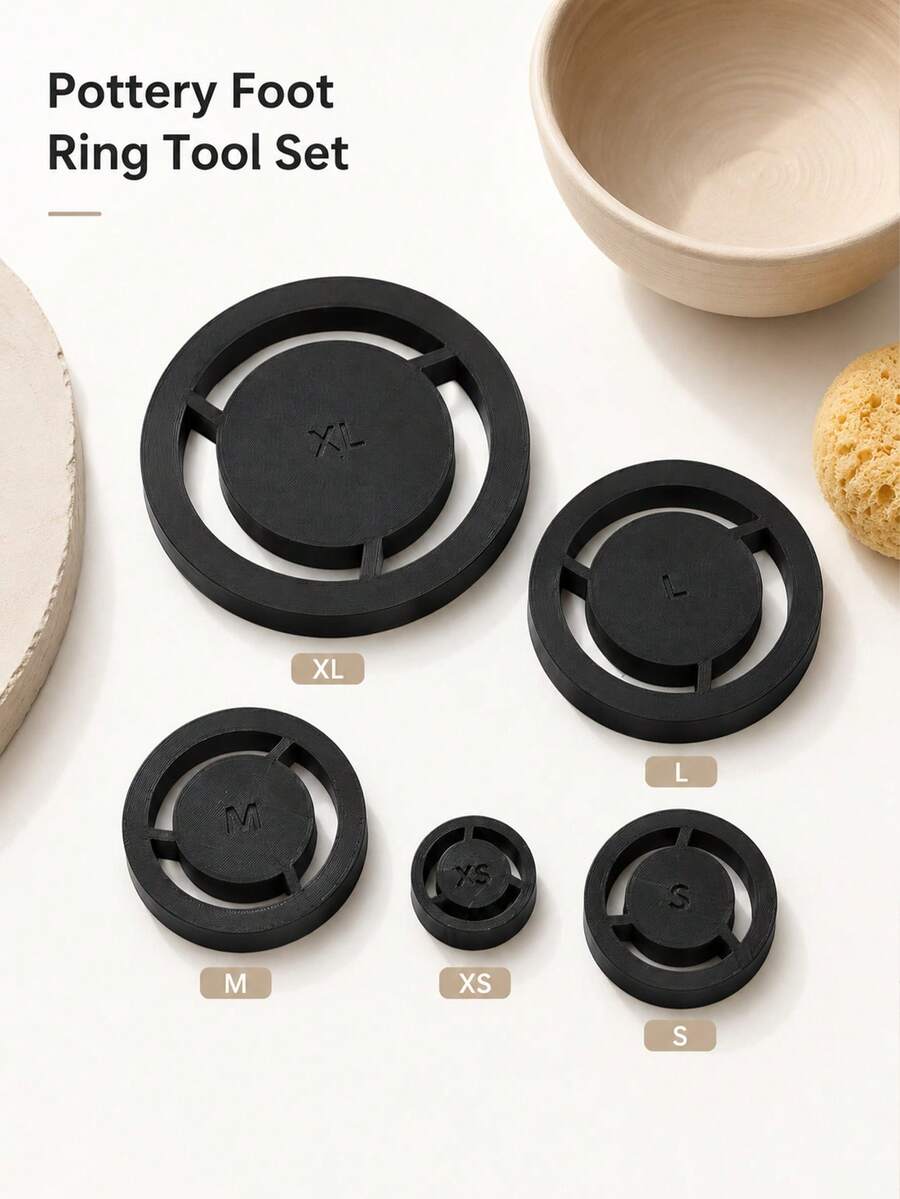 Ceramic Foot Ring Press Mold Tool Set, 5 Sizes XS/S/M/L/XL Clay Base Molds, Reusable Pottery Bottom Forming Tool, Can Make Uniform And Consistent Ceramic Feet, Handmade Pressed Ceramic Foot Shaping Tool, Suitable For Bowls, Mugs, Plates Crafts, Lightweight Pottery Making Accessories - Multicolor - View 1