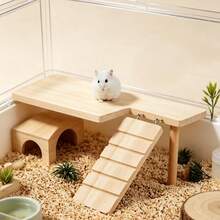 1. Hamster L-Shaped Solid Wood Platform With Ladder, Golden Hamster Landscape 2-Tier Wooden Stand - S - View 4