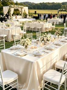 1pc Luxury Satin Tablecloth, Solid Color Rectangular Silky Polyester Fabric Tablecloth, Wrinkle-Resistant Table Cover, Suitable For Wedding Reception, Banquet, Birthday Party, Home, Hotel Restaurant Dining Table Decoration - Beige - View 8