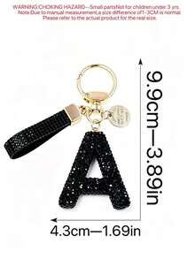 1 buah Gantungan Kunci Alfabet 26 Huruf Cantik, Huruf Rhinestone Imitasi Elegan Hitam & Emas Aksesori Wanita/Pria Cocok Untuk Hadiah Ulang Tahun/Wisuda/Ulang Tahun Hadiah Tahun Baru - Hitam - View 6