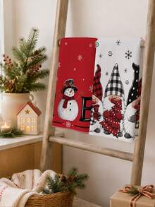 2er Set Weihnachts-Gnom & Schneemann Muster Küchentücher, Aquarell-Stil rechteckige Mikrofaser Küchentücher, Geschirrtücher, Spültücher, Handtücher, Koch- und Backtücher, Küchendekoration, Einweihungsgeschenk, Geburtstagsgeschenk, Badezimmer Reinigungstücher, Dekorative Tücher - Weiss - Übersicht 7