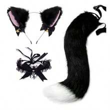 Cat Ears And Tail, Wolf Fox Ears Long Tail And Bell Lace Choker Set For Halloween, Animal Cosplay Party Costume - Multicolor - View 4