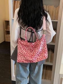 Leopard Print Tote Bag, Large Capacity, Smooth Zipper Closure, Short Hand Strap With Detachable Wide Long Shoulder Strap, Hand-Carry, Shoulder, Crossbody, Multiple Carrying Styles, Suitable For Short Trips, Shopping, Daily Commute - Pink - View 4