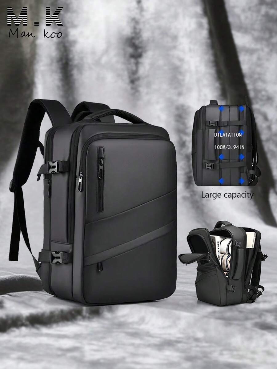 1pc Men's Business Backpack, Leather-Like Waterproof Travel Bag, Large Capacity Multi-Compartment Laptop Backpack, Expandable School Bag, Anti-Theft - Multicolor - View 1
