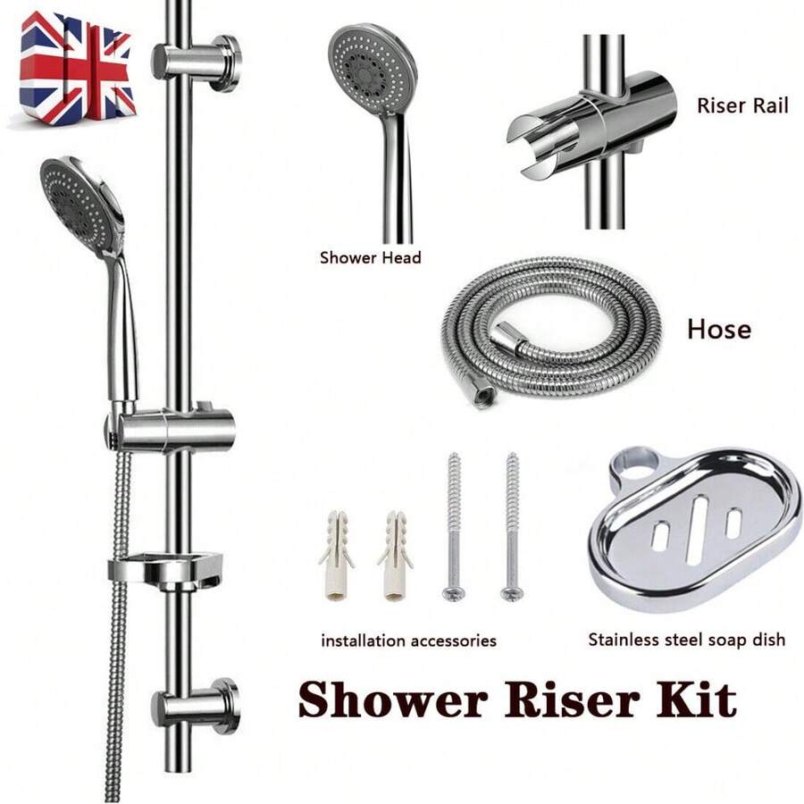 Slider Rail Shower Riser Kit Stainless Soap Bar Holder Hose Head Set - VJY0180 - View 1