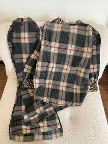 Contrast Plaid Women's Pajamas Slouchy Home Wear 2pcs Set - Multicolor - View 4