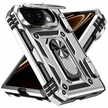 SKJL Hockproof Rugged Armor Case Compatible With Iphone Duo Fro Samung Galaxy Z Fold 8 Utra Fold8 Fold7 Fold 6 Fold 5 Foldable Phone, Slide Camera Protection Cover, Built‑In Metal Ring Kickstand Full Body Drop‑Proof Phone - Silver - View 2
