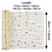 1pc Transparent Mesh Star Garland Christmas Holiday Table Runner, Elegant Thin Mesh Glitter Tablecloth Centerpiece Home Decor For Holiday Birthday Party Dinner, Gold And Silver - Gold - View 2