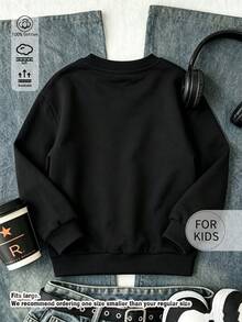 Tween Girl Cartoon Capybara Harvest Graphic Crew Neck Sweatshirt, Soft Cotton Long Sleeve Basic Pullover Top - Black - View 2