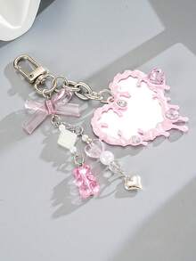 1pc Fresh Versatile Bear Heart Pendant Bag Charm Phone Charm Dopamine Gemstone Mirror Decor Bag Accessory - Multicolor - View 1