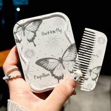 Cute Butterfly Makeup Mirror, Portable Folding Touch-Up Mirror, Mini Handheld Mirror Comb Combo - Multicolor - View 12