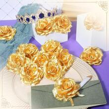 10 Artificial Roses, Wedding Decorations, Artificial Plants, Home, Restaurant, Kitchen Decorations, Holiday Party Accessories, Outdoor Garden Decorations, Christmas Decorations, Winter Decorations, Back-To-School Season. - Gold - View 4
